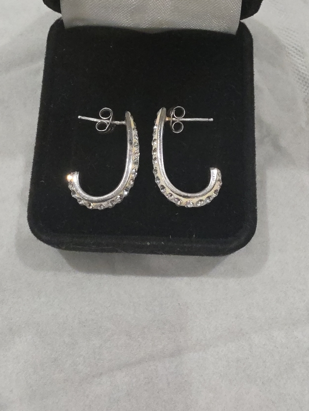 Silver925 Crystal Half-Hoop Stud Earrings - Women Jewelry
